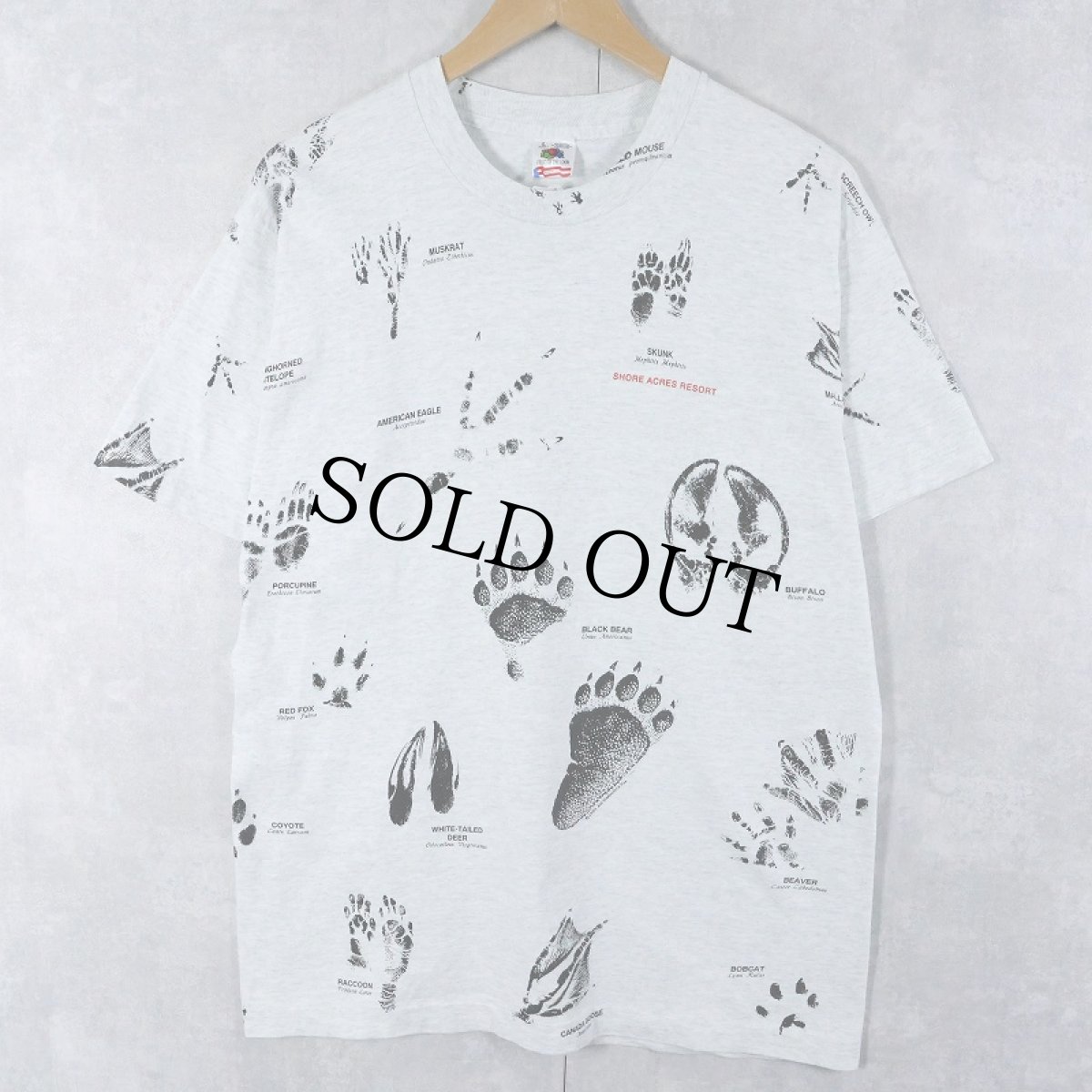 画像1: 90's USA製 "SHORE ACRES RESORT" 足跡プリントTシャツ L (1)