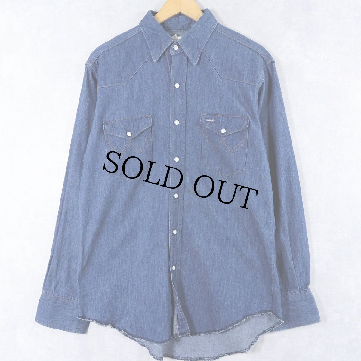 画像1: 80's Wrangler USA製 デニムウエスタンシャツ SIZE16×34 (1)