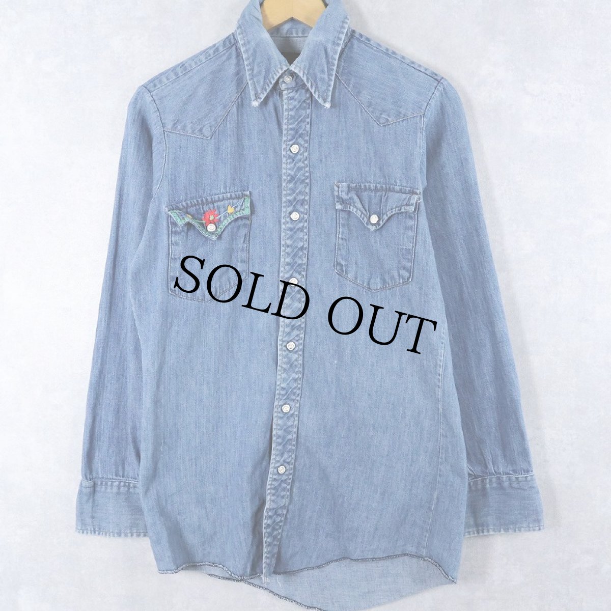 画像1: 70's LONG HORN ハンド刺繍入り デニムウエスタンシャツ (1)