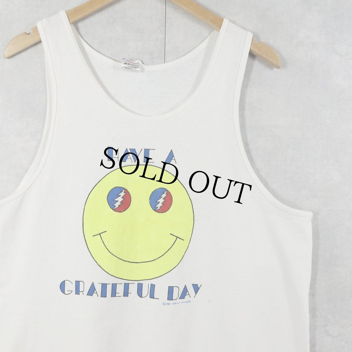 画像1: 80's USA製 GRATEFUL DEAD "HAVE A GRATEFUL DAY" ロックバンド プリントタンクトップ XL (1)
