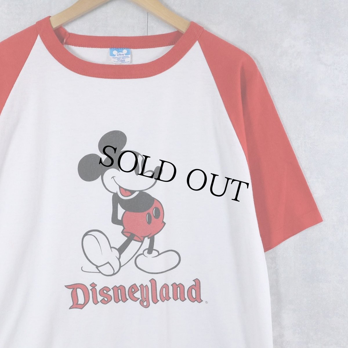 画像1: 80〜90's Disney MICKEY MOUSE USA製 白靴ミッキー キャラクタープリントラグランTシャツ XL (1)