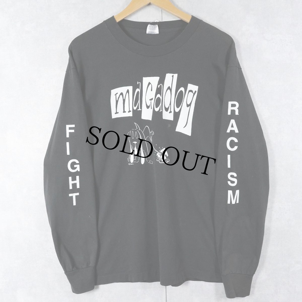 画像1: 90's Magadog USA製 "RACISM FIGHT" スカバンド プリントロン BLACK XL (1)