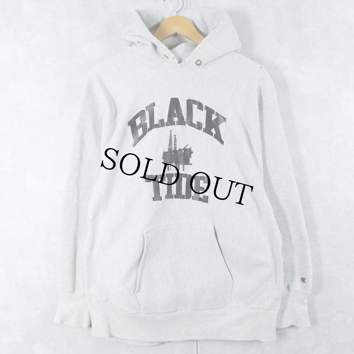 画像1: 90's Champion REVERSE WEAVE USA製 "BLACK TIDE" プリントスウェットフーディー XL (1)