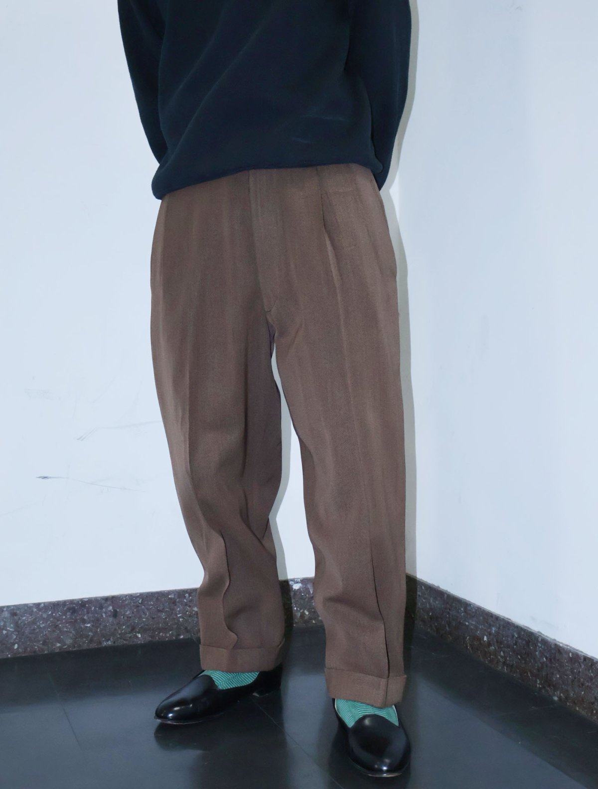 画像1: 50's 2タック ウールスラックス BROWN W34 (1)