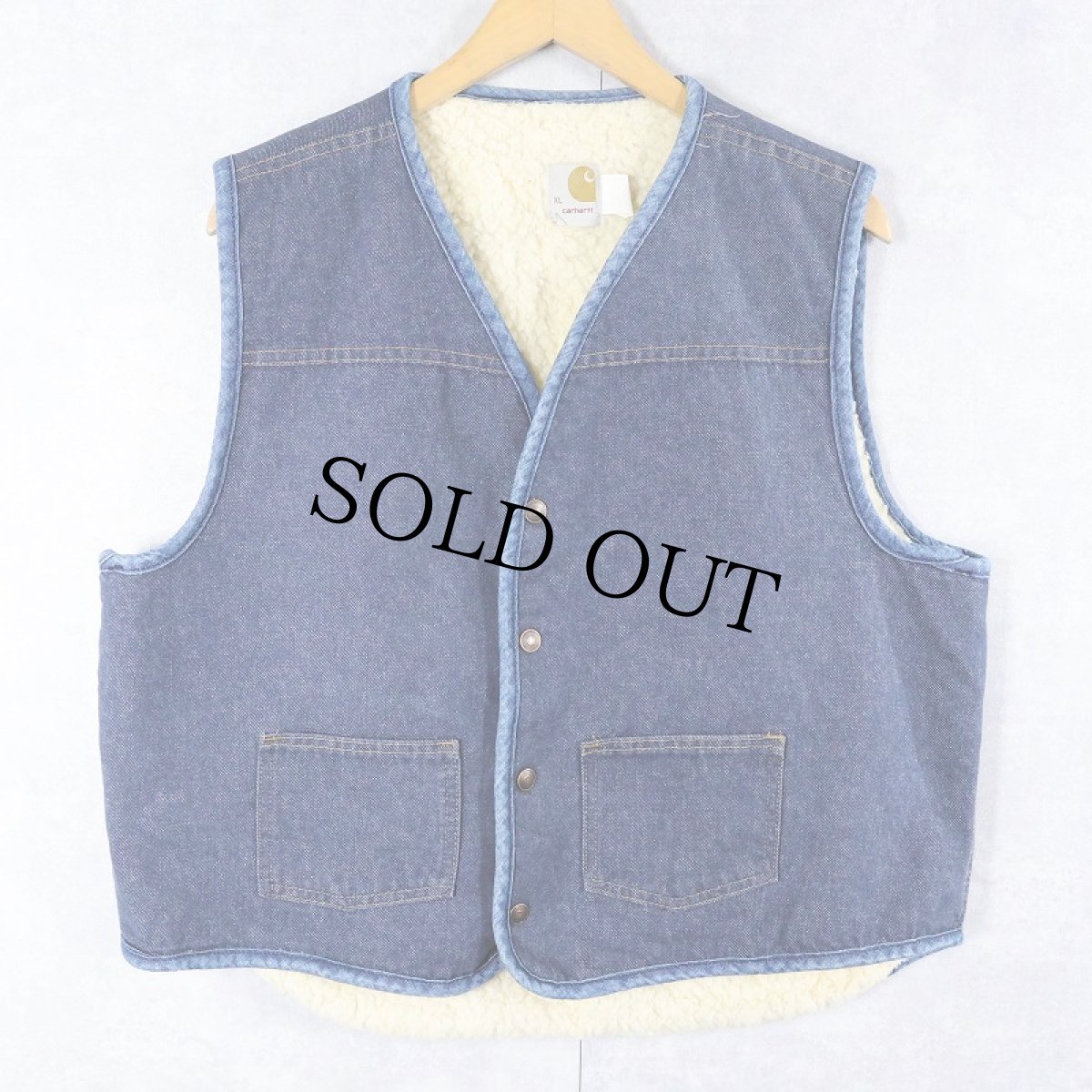 画像1: 70's Carhartt プリントタグ ボアライナー デニムベスト XL (1)