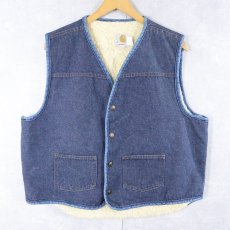 画像1: 70's Carhartt プリントタグ ボアライナー デニムベスト XL (1)