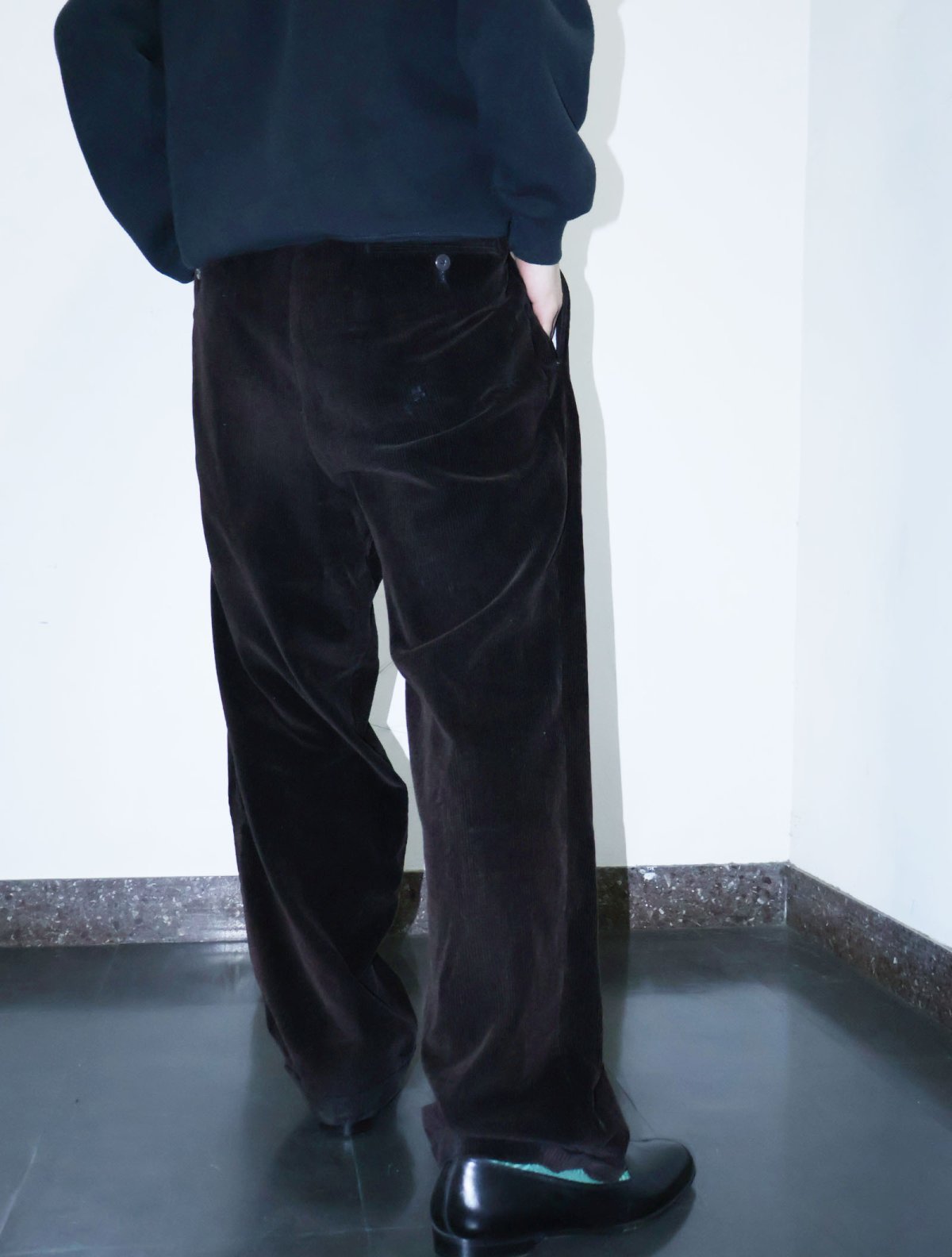 画像2: LOUIS RAPHAEL 2タック プリントコーデュロイパンツ BROWN W35 (2)