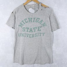 画像1: 60's Champion 大文字ランタグ USA製 "MICHIGAN STATE UNIVERSITY" 染み込みプリントTシャツ SIZE44 (1)