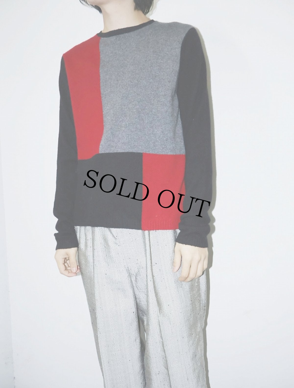 画像1: valerie stevens パネル切り替え カシミアニットセーター L (1)