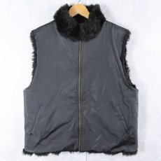 画像2: COACO リバーシブル フェイクファーベスト BLACK L (2)