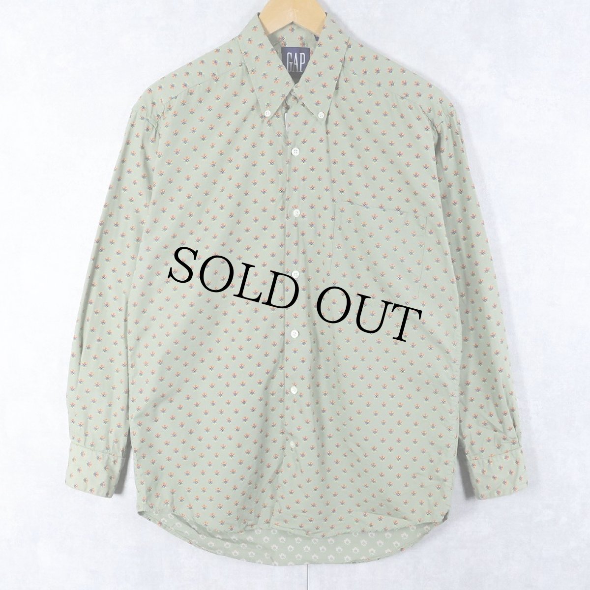 画像1: 90's GAP 総柄 コットンボタンダウンシャツ S (1)