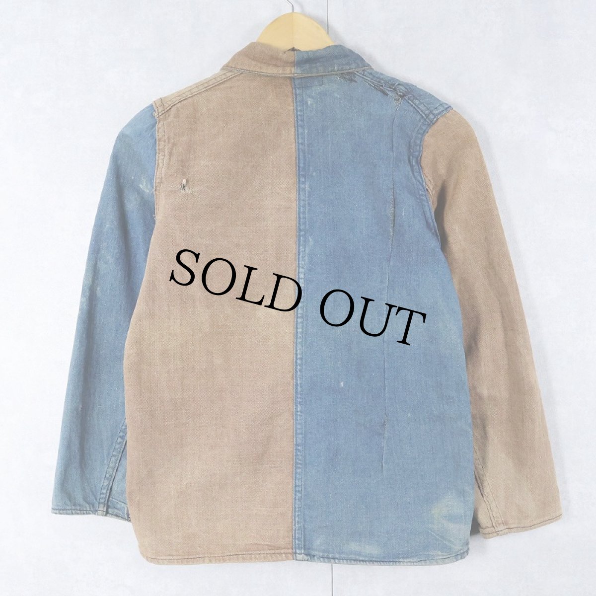 画像2: 〜30's インディゴ×ブラウンデニム クレイジーパターン カバーオール (2)