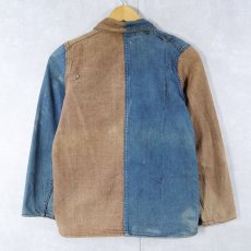 画像2: 〜30's インディゴ×ブラウンデニム クレイジーパターン カバーオール (2)