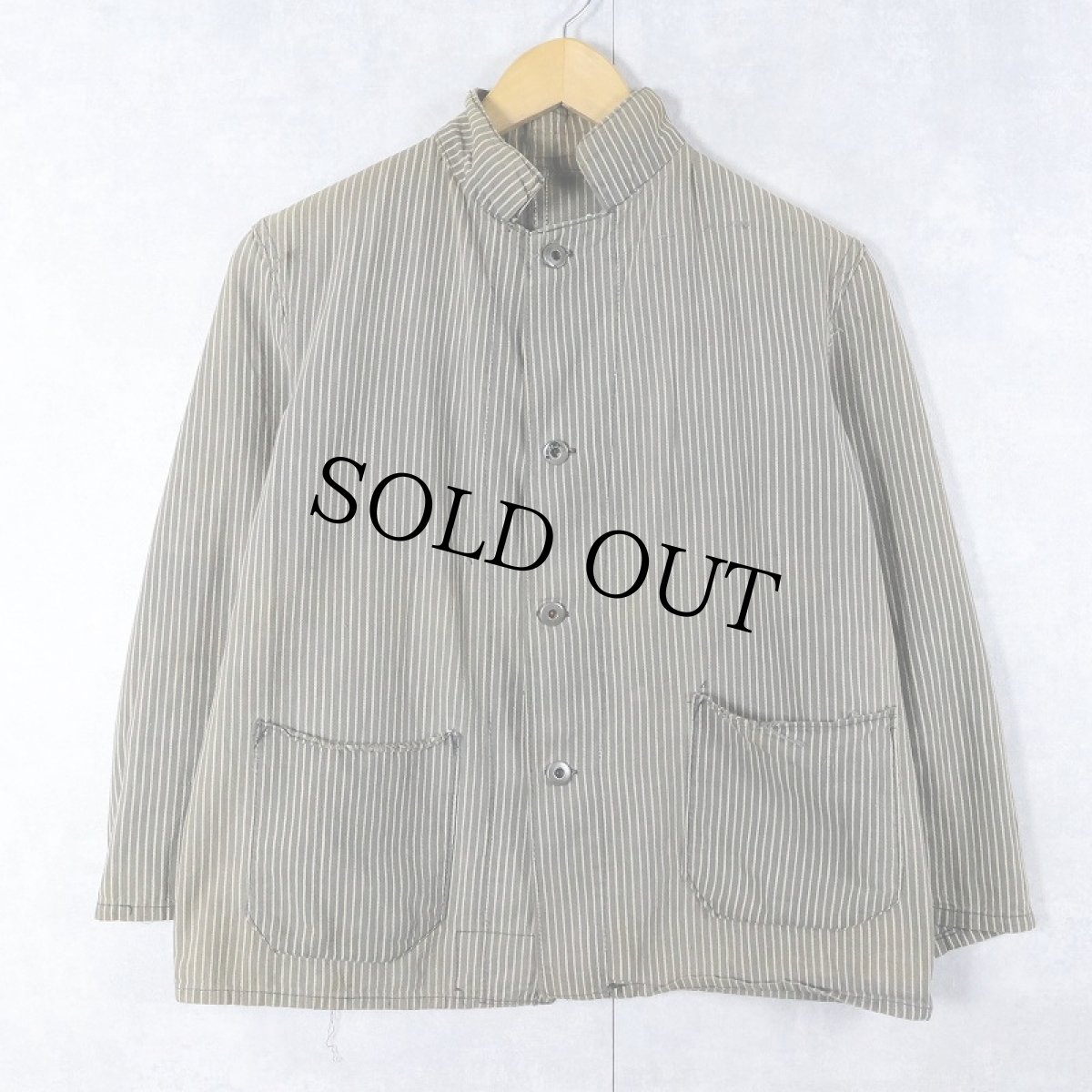 画像1: 〜30's ストライプ柄 ドーナツボタン カバーオール BLACK (1)