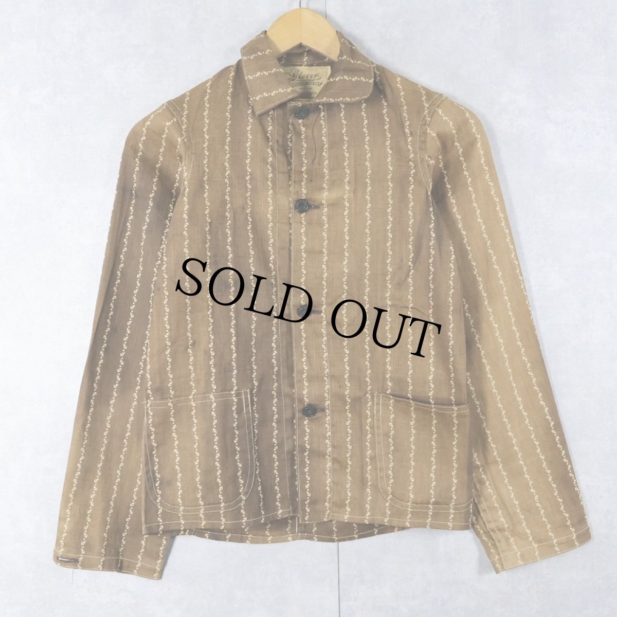 画像1: 〜30's Glover アンカー柄 ブラウンワバッシュストライプ ワークジャケット YOUTH SIZE30 (1)