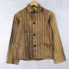 画像1: 〜30's Glover アンカー柄 ブラウンワバッシュストライプ ワークジャケット YOUTH SIZE30 (1)