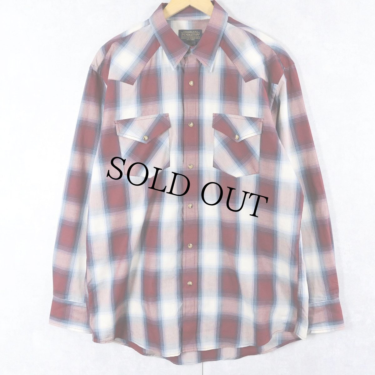 画像1: PENDLETON オンブレーチェック柄 コットン×ポリエステル ウエスタンシャツ L (1)