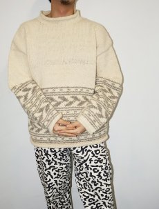 画像1: 【SALE】 CARAVAN ECUADOR製 柄編み ロールネック ウールニットセーター M (1)