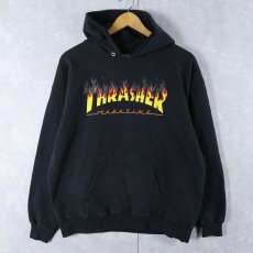 画像1: THRASHER ロゴプリントスウェットフーディー BLACK M (1)