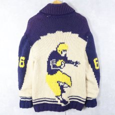 画像1: 60's フットボール柄 ショールカラー カウチンニットジャケット (1)