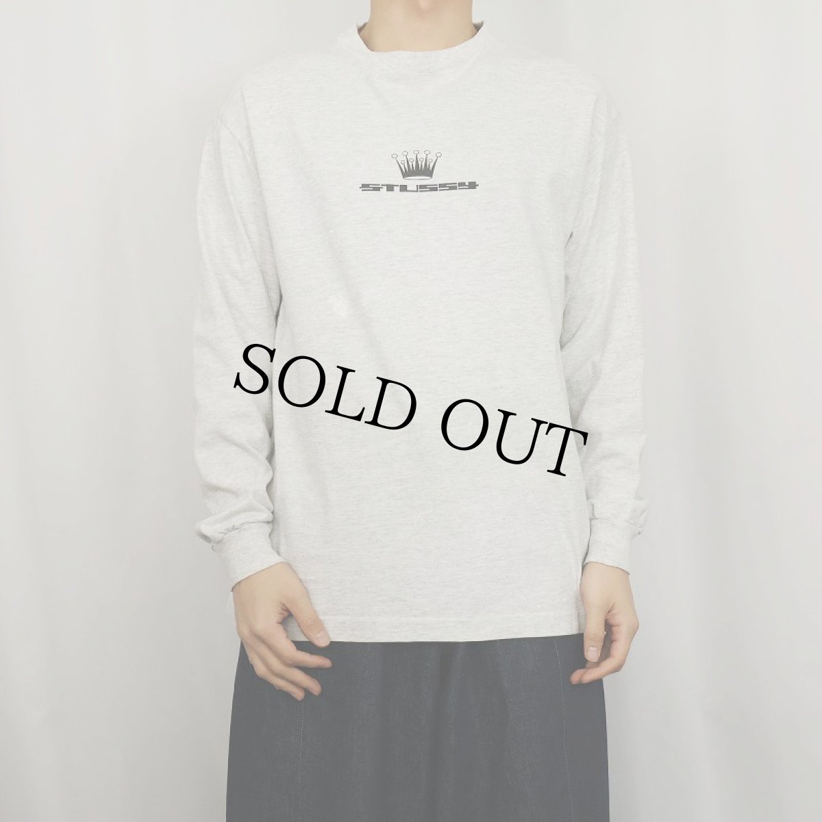 画像2: 80's STUSSY 黒タグ USA製 "CROWN" プリントロンT L (2)