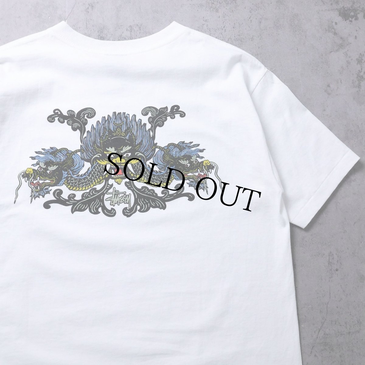 画像1: 90's STUSSY 紺タグ USA製 ロゴ×ドラゴンプリントTシャツ L (1)