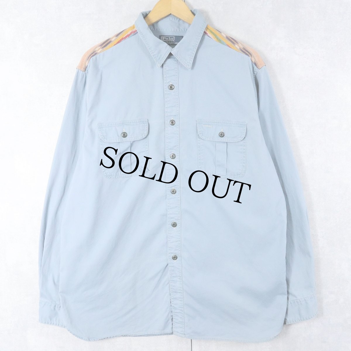 画像1: POLO Ralph Lauren ネイティブ柄切り替え マチ/チンスト付き コットンワークシャツ XL (1)