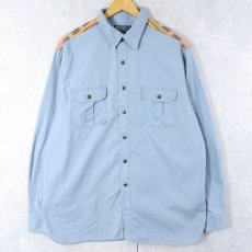画像1: POLO Ralph Lauren ネイティブ柄切り替え マチ/チンスト付き コットンワークシャツ XL (1)