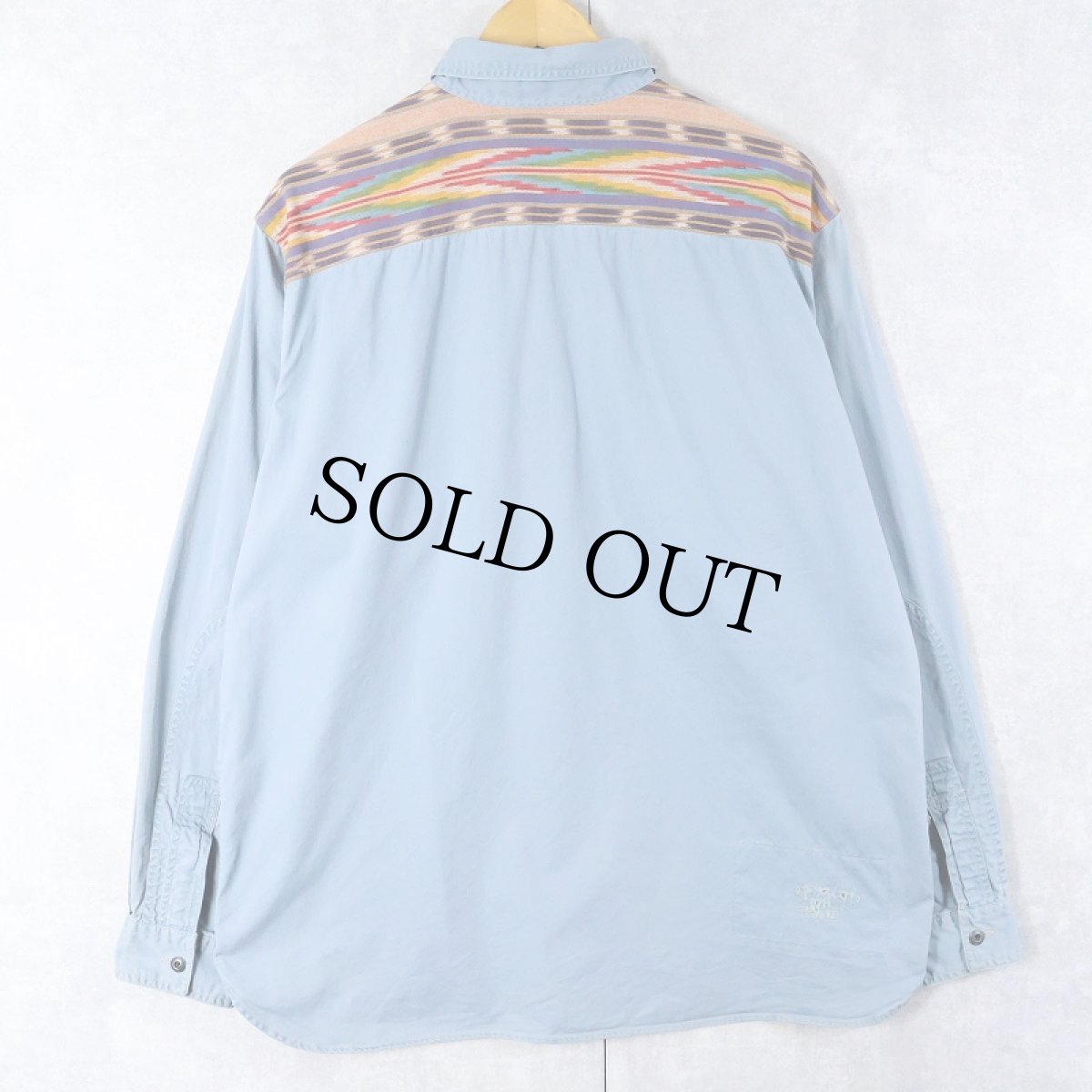 画像2: POLO Ralph Lauren ネイティブ柄切り替え マチ/チンスト付き コットンワークシャツ XL (2)