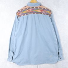 画像2: POLO Ralph Lauren ネイティブ柄切り替え マチ/チンスト付き コットンワークシャツ XL (2)