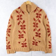 画像1: 60's 植物柄 ショールカラー カウチンニットジャケット (1)