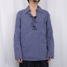 画像2: B&C ストライプ柄 レースアップ コットンプルオーバーシャツ SIZE48 (2)