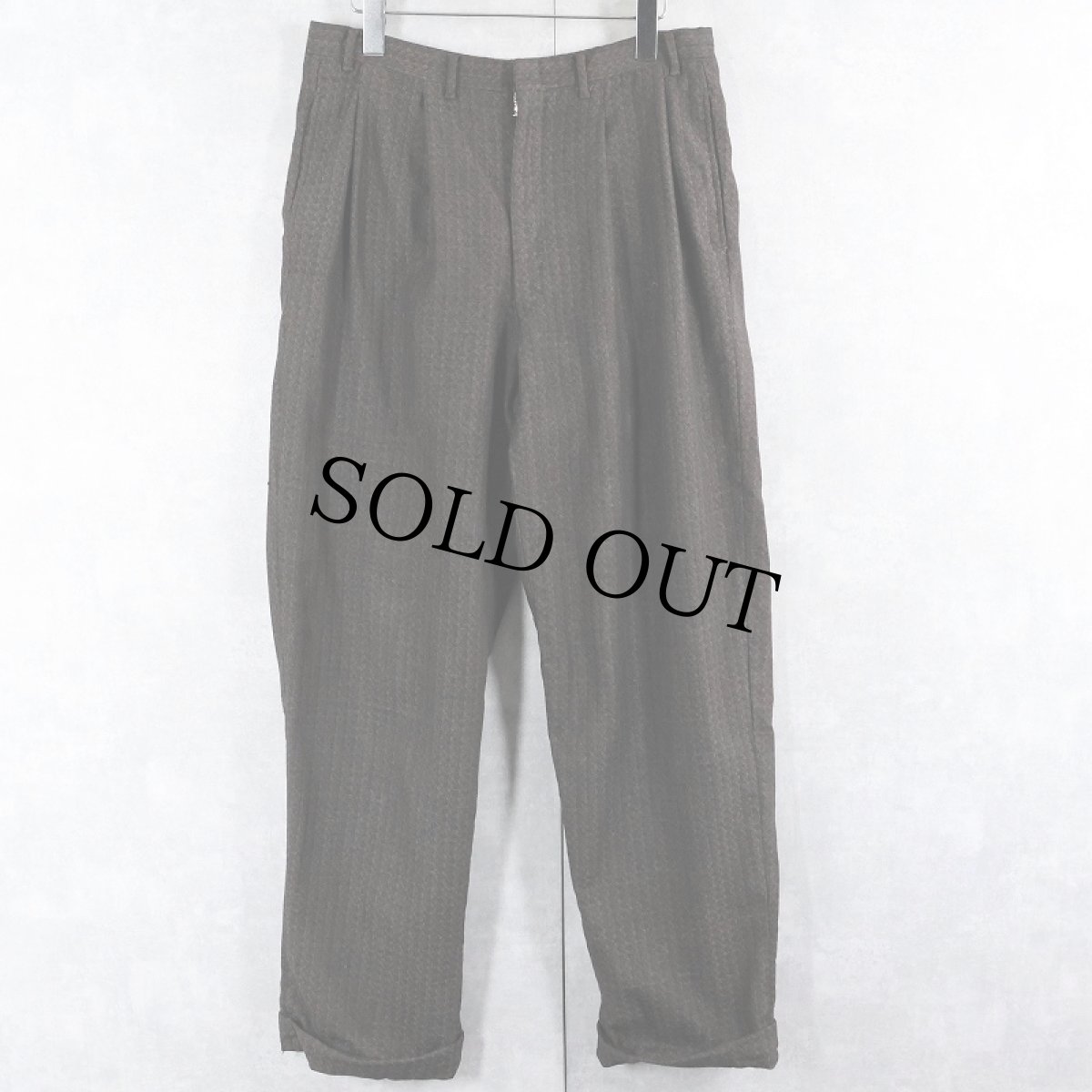 画像1: 60's 柄織り 2タック ウールスラックス BROWN W31 (1)