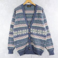 画像1: 70's Groven Court フェアアイル柄 ウールニットカーディガン M (1)