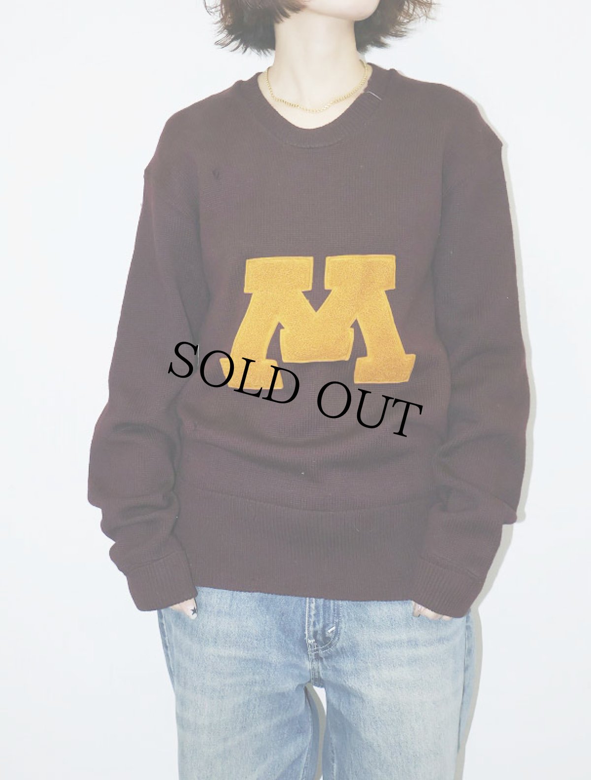 画像1: 【SALE】 40's THE SINDELAR CO. レタードニットセーター BURGUNDY SIZE44 (1)