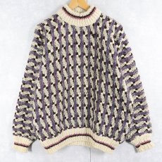 画像1: 総柄 モックネック ウールニットセーター (1)