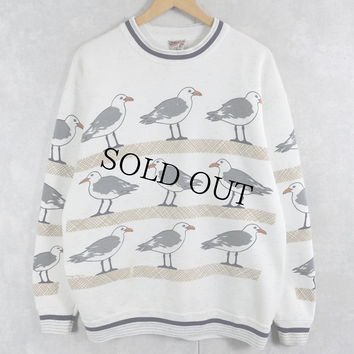 画像1: 90's MICHIGAN RAG CO. USA製 カモメ柄 プリントスウェット L (1)