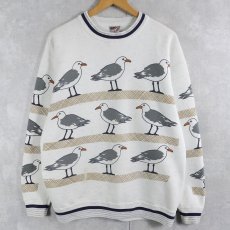 画像1: 90's MICHIGAN RAG CO. USA製 カモメ柄 プリントスウェット L (1)