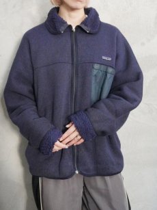 画像1: 80's Patagonia USA製 パイルフリースジャケット NAVY L (1)