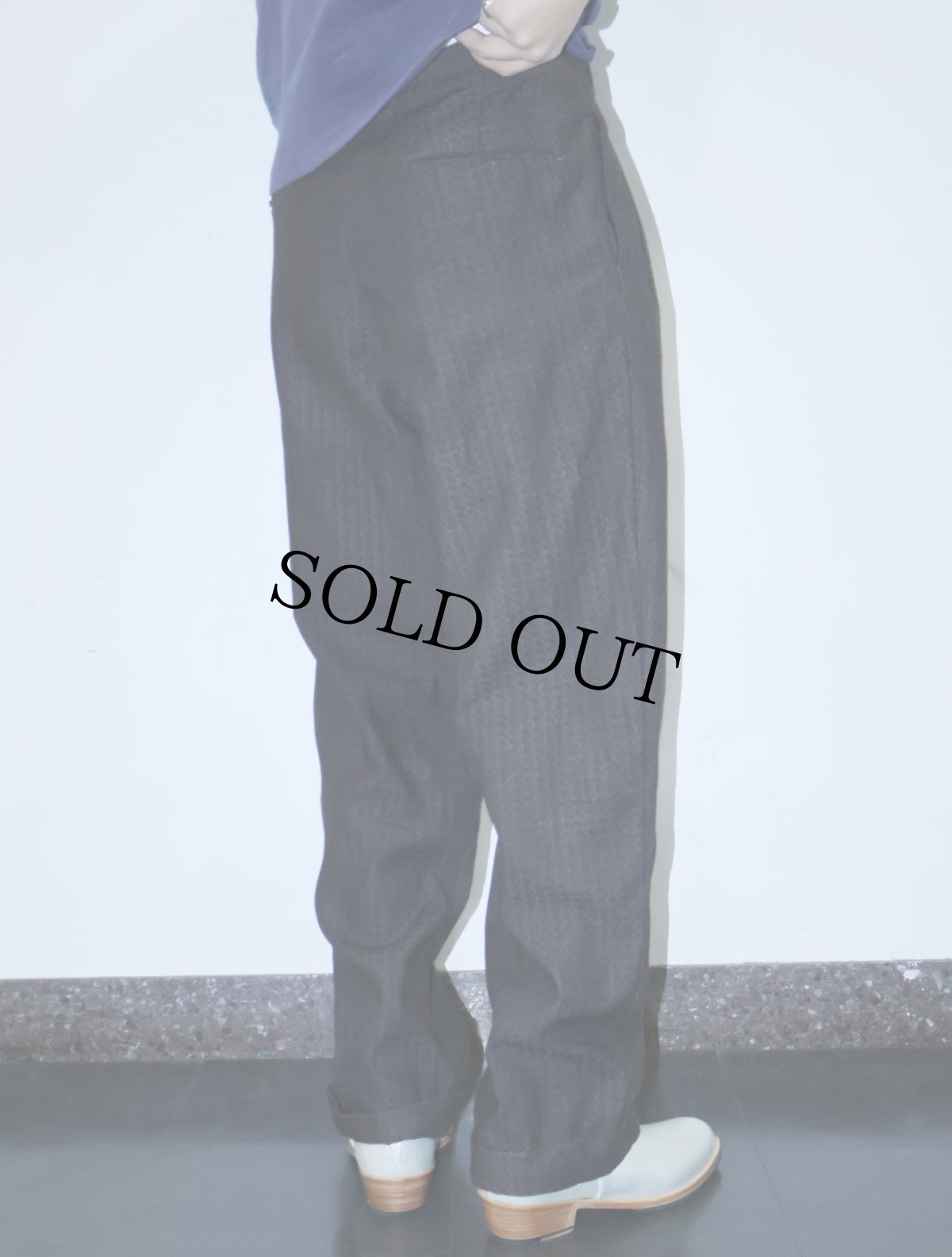 画像3: 60's 柄織り 2タック ウールスラックス BROWN W31 (3)