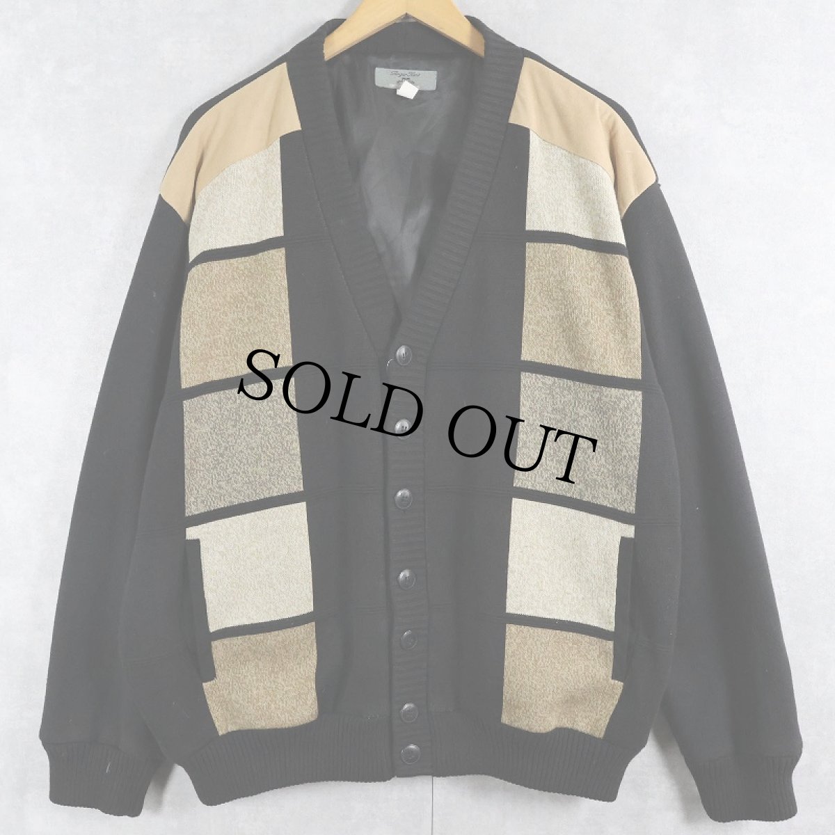 画像1: Roger Kent 切り替えデザイン アクリルニットカーディガン (1)