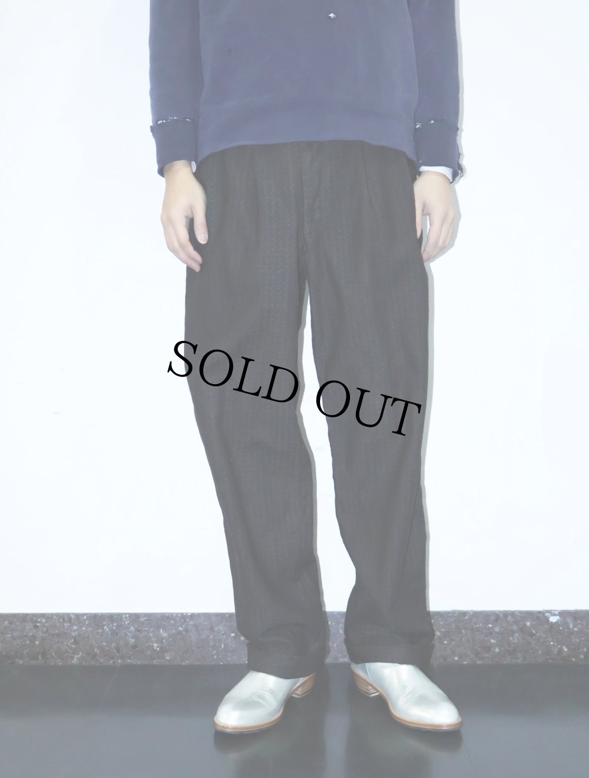 画像2: 60's 柄織り 2タック ウールスラックス BROWN W31 (2)