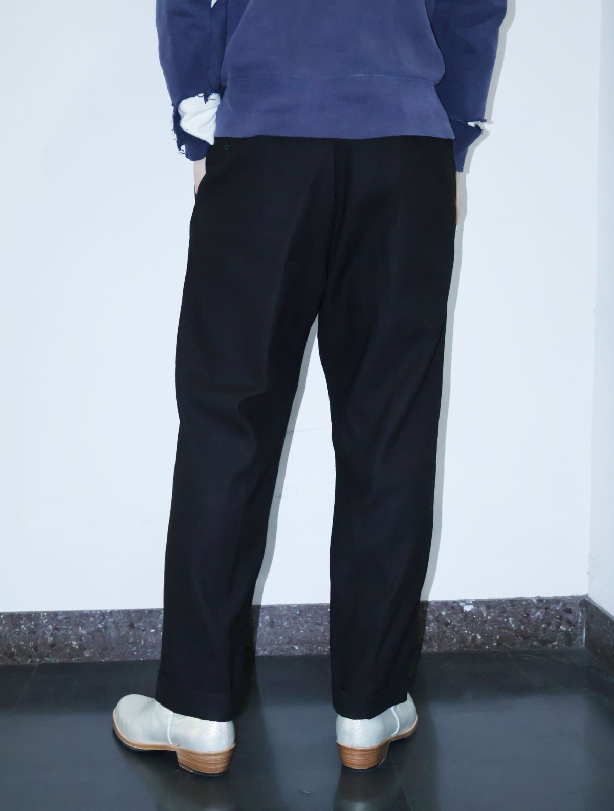 画像2: 50〜60's ストライプ柄織り スラックス BLACK W35 (2)