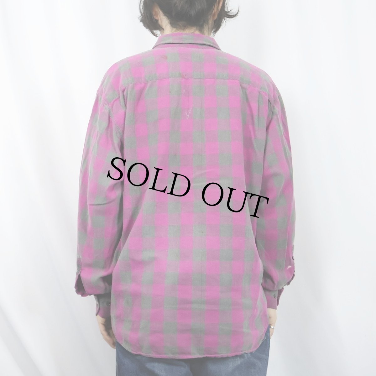 画像3: 80's GAP ブロックチェック柄 ライトネルシャツ L (3)