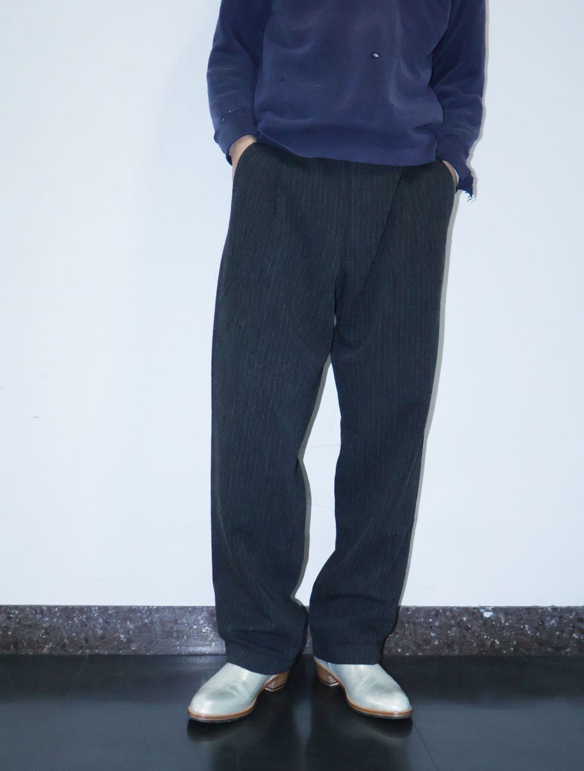 画像1: Sartoria LEWEL ITALY製 ストライプ柄 ビスコース×ウール 2タックスラックス W31 (1)