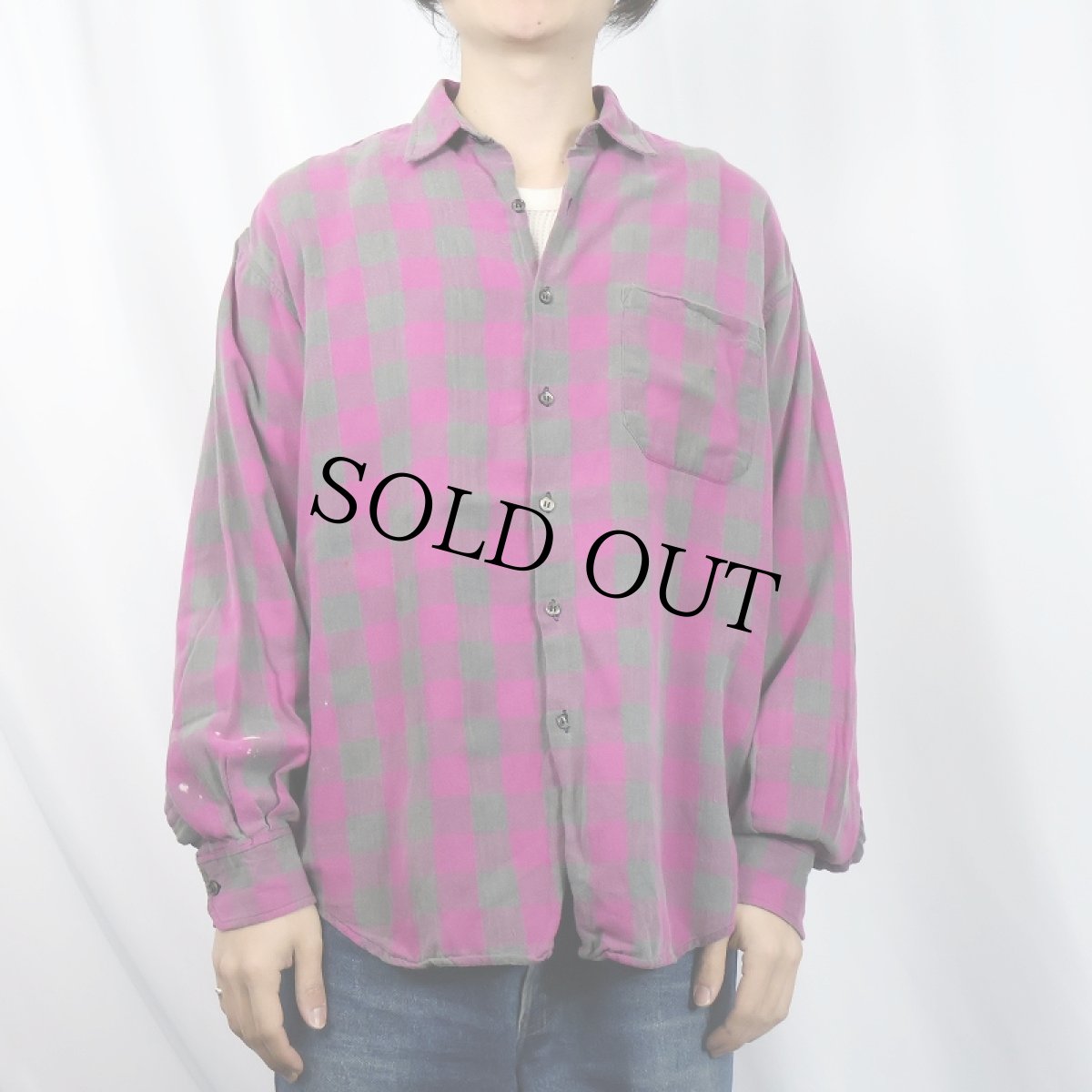 画像2: 80's GAP ブロックチェック柄 ライトネルシャツ L (2)