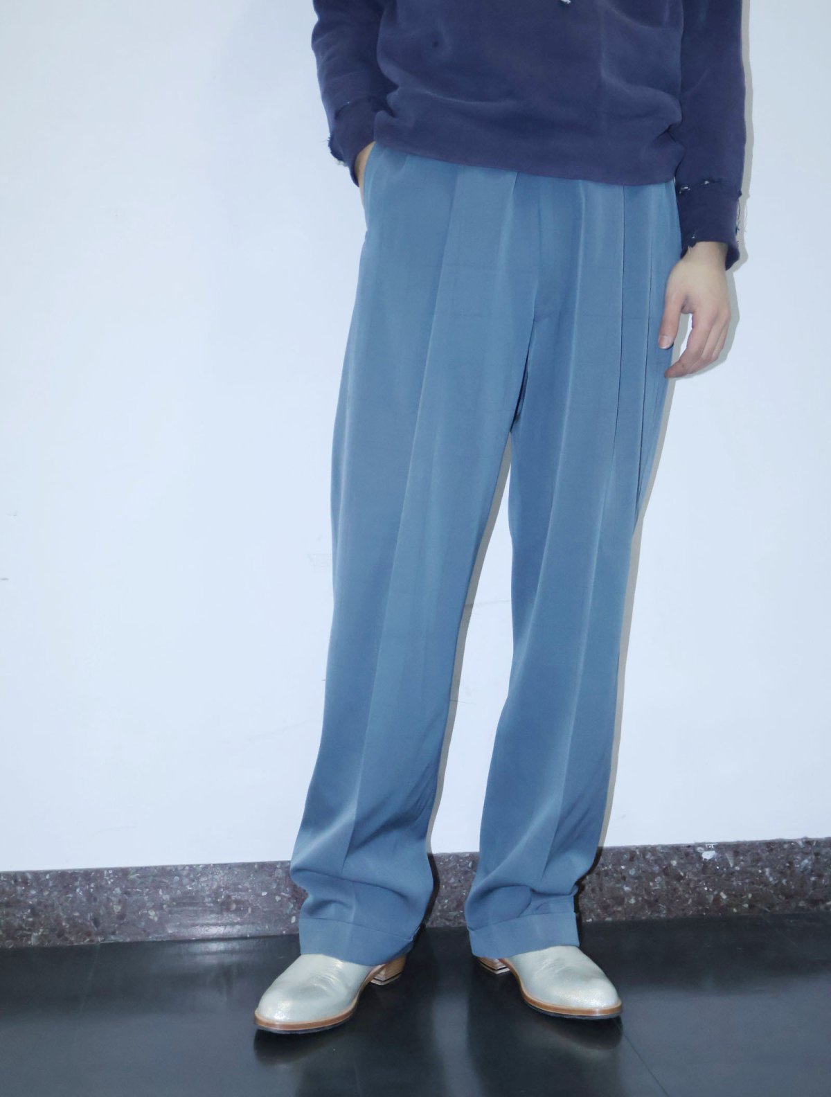 画像1: 50〜60's レーヨンギャバジン 格子柄 2タックスラックス W31 (1)