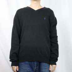 画像2: POLO Ralph Lauren ピマコットン Vネックニットセーター BLACK L (2)