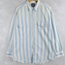 画像1: 90's GAP ストライプ柄 コットンシャツ L (1)