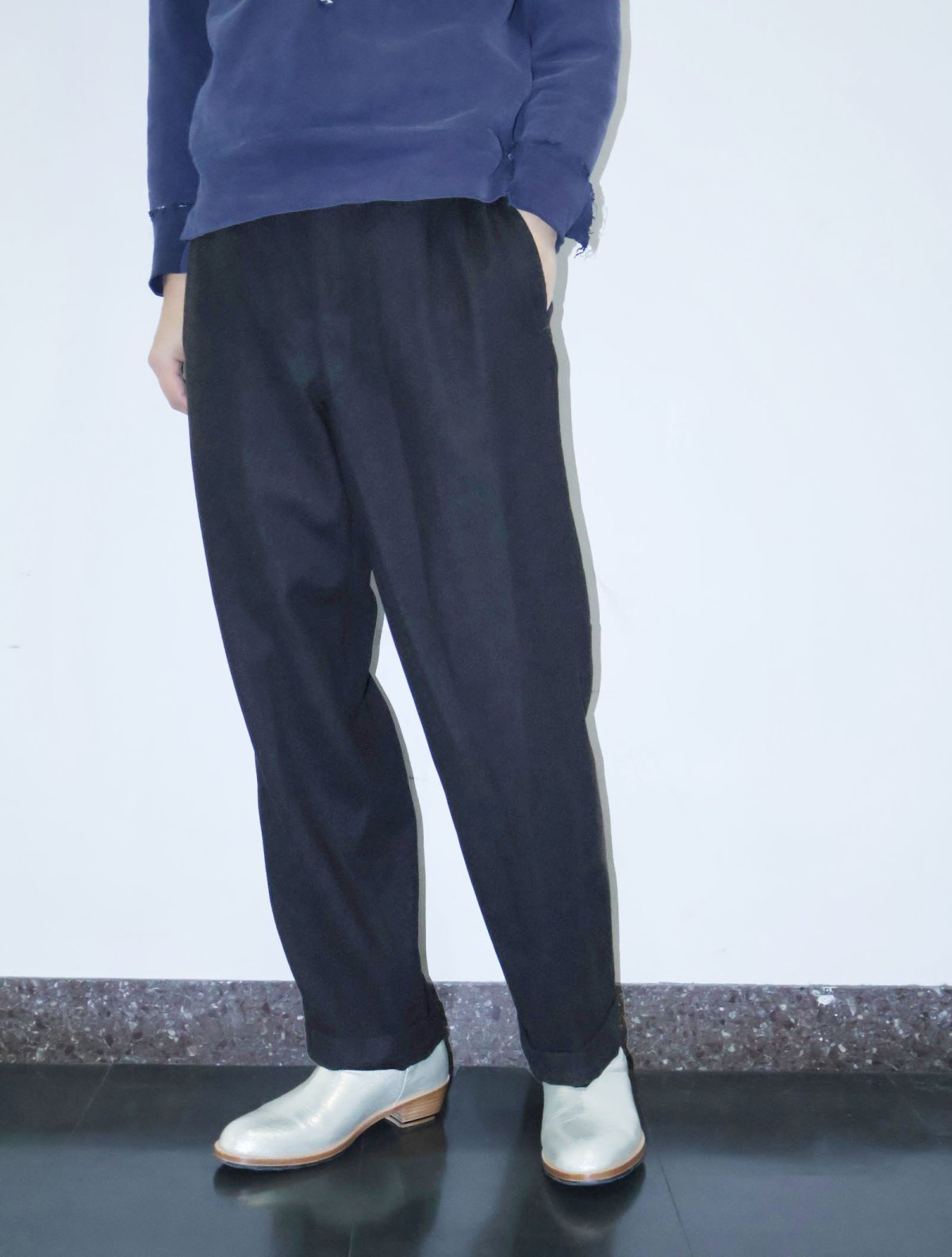 画像1: 50〜60's ストライプ柄織り スラックス BLACK W35 (1)